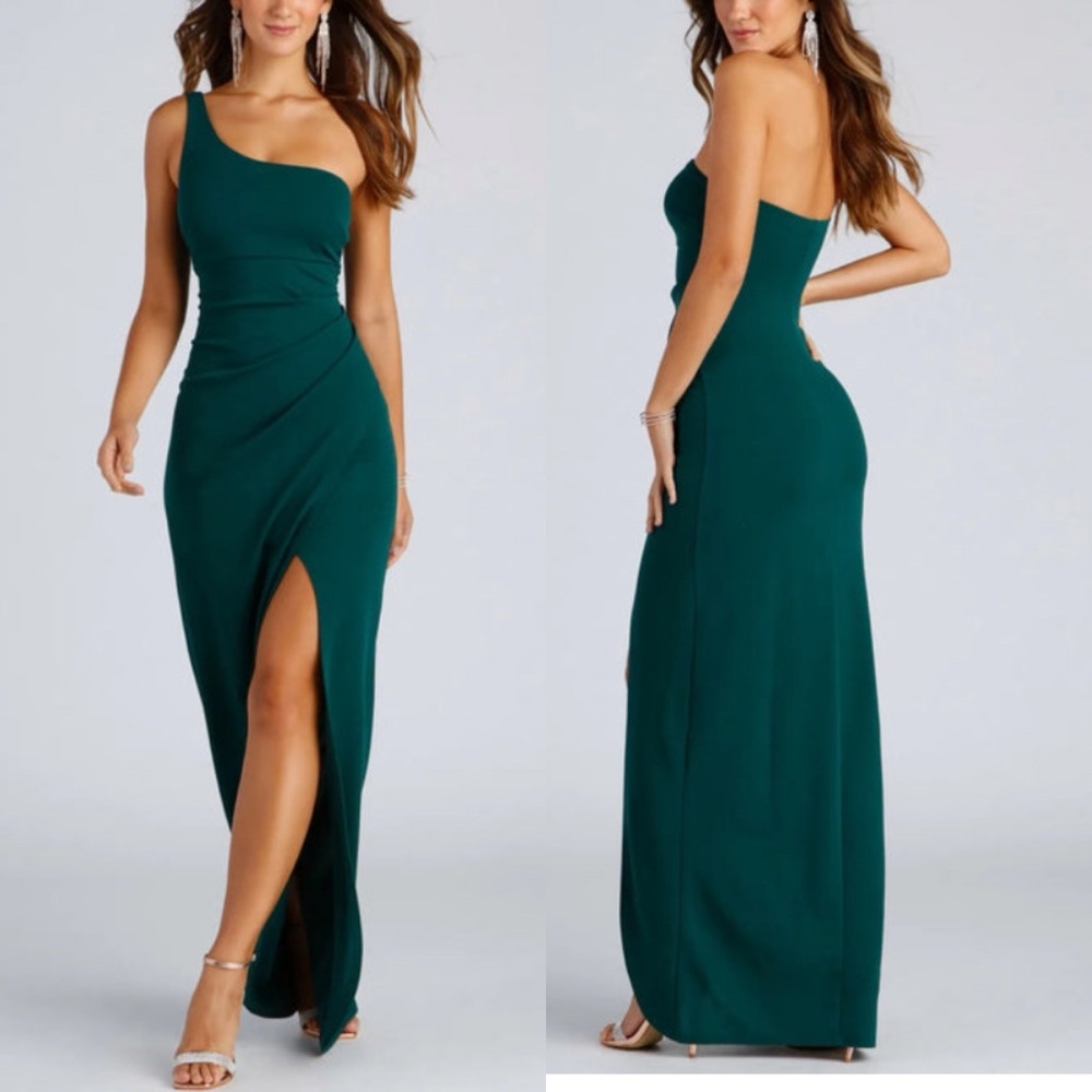 WINDSOR One-Shoulder Crepe Dress Spruce Green M Weeding Guess Dress